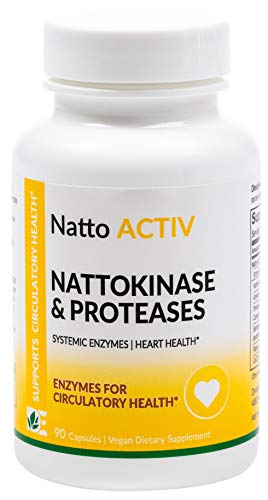 Natto ACTIV (90 Vegan Capsules) - Supports Heart Health and Normal Blood Coagulation, systemic enzymes, Fibrin, Fibrosis, Pulmonary, Non-GMO, Vegetarian, enteric-Coated serrapeptase, nattokinase