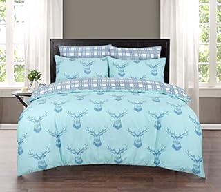 Indus Textiles 100% Pure Cotton Reversible Patterned Duvet Cover Sets (Stag Mustard, Double)