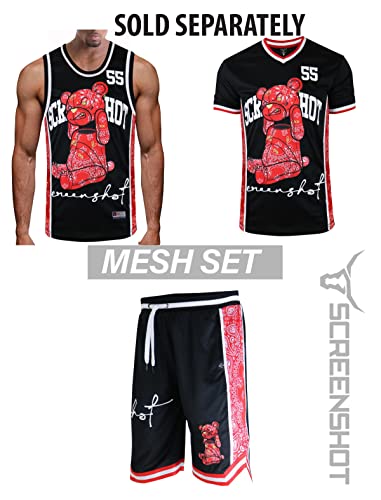 Image of SCREENSHOT Mens Hip-Hop Premium Urban Sreetwear Fashion Jersey Top - NYC Style Basketball Sports Team Color Mesh Tops