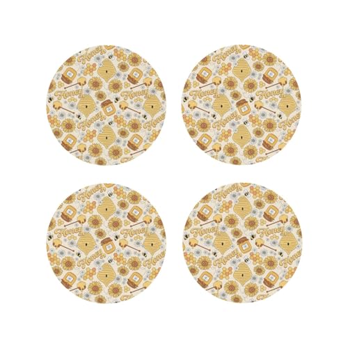 Juego de 4 Posavasos Redondos de Piel sintética, Ligeros y con diseño de Panal de Abeja, Ideales para el Escritorio. Posavasos Anti-Quemaduras para Tazas, Decorar la Mesa de la ofici