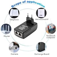 Powice 48V 0.5A PoE Injector, EU-Stecker, PoE Adapter, Netzteil & Adapter in Einem für IP-Telefone/Kameras/APs, Dreifacher Schutz, EU-Stecker, RJ45 – Ansicht 7