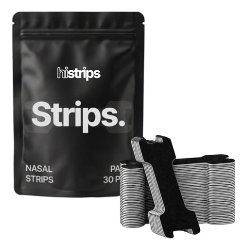 HiStrips High Performance Nasal Strips | Easier Breathing, Less Snoring | Designed for Athletes with Sweat-Proof Adhesive Matrix & Reinforced Lift Band (Black, 30 Count)