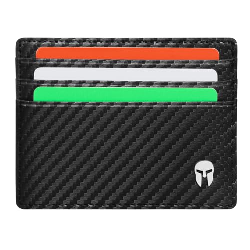 SPARTANO Porta cartões de crédito para homens com proteção RFID, carteira elegante e fina com 6 bolsos para cartões e 1 bolso para bilhetes - Ares, Carvão, Minimalista