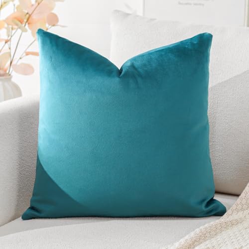 Artscope Luxury Velvet Cushion Covers Decorative Square Pillowcases Soft Solid Cushion Cases for Couch Sofa Bedroom Home Decor 50x50cm Teal
