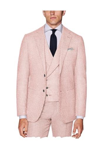 3 Pieces Men's Vintage Small Houndstooth Suit Set Retro Notched Lapel Jacket Vest Pants Formal Casual Party Wedding