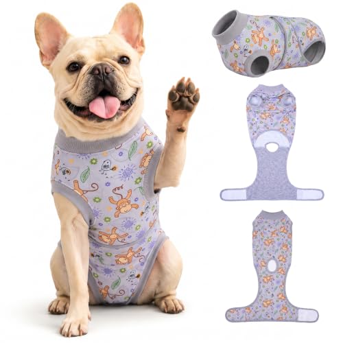 Image of PetWarm Recovery Suit for Dogs, Dog Surgical Recovery Suit Female and Male, Dog Onesie for Surgery, Anti-Licking Dog Surgery Recovery Suit, Monkey Pattern, Grey, XS