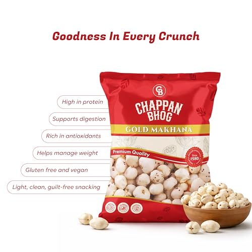 Image of Chappan Bhog Gold Makhana 250g x 4 | 5+ Suta Extra Large Foxnuts (Phool Makhana) | Raw Makhana (Lotus Seeds) | Healthy Snack | High Protein, Keto and Gluten Free | Fasting and Evening Diet Snack | Low in fat