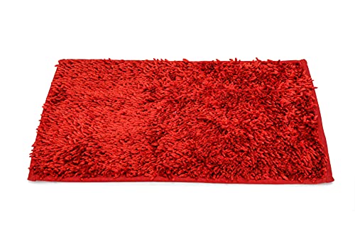 Image of CASA-NEST Premium Anti Skid Bath Mat,Super Soft Doormat,Shaggy Microfiber,Washable,Size=16x24 Inch,Color-Red