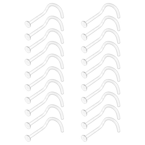 AceFun 20G Clear Nose Stud hide piercing for school Work Daily plastic Corkscrew invisible Nose Stud Piercing Retainers flat back Bioflex Plastic Nose studs for women men Flat Top 20 Gauge(0.8mm)