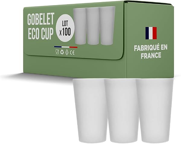 SPARKLERS CLUB Lot de 100 Gobelets Réutilisables ECO CUP 25cl (33cl ras bord) - Jusqu'à 150 Lavages lave vaisselle - Gobelet Bière Réutilisable en Polypropylène, Gobelet Eco Cup pour tout évènement - 1