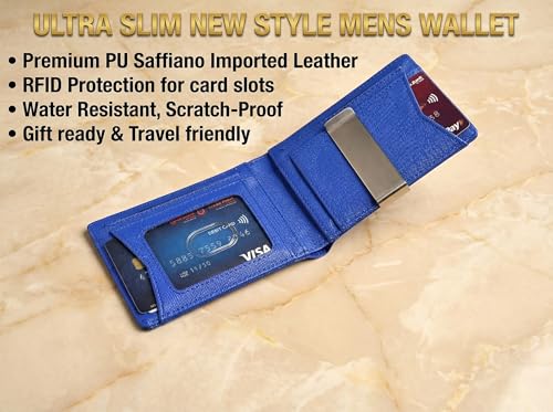 Image of Card Holder Wallet for Men | Ultra Slim 10 Card Slots RFID Protected Leather Wallet | Metal Clip Money Holder | Vegan Saffiano Leather | Slim Minimalist Card Holder for Men - Brown