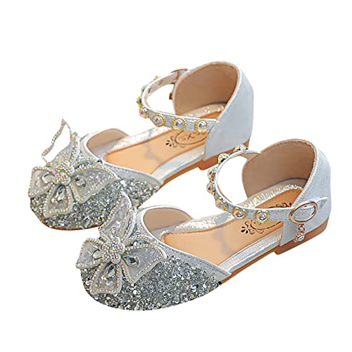 Girls' Sandals Single Infant Princess Crystal Kids Bowknot Dancing Pearl Shoes Shoes Shoes Girls Sandals Shoes Baby (Silver-b, 9.5 Toddler)2