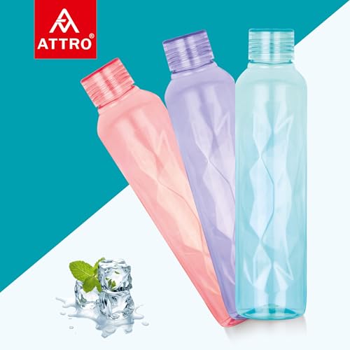Image of ATTRO Elite 1000ml Plastic Water Bottle BPA Free Leakproof Fridge Safe for Daily Hydration Set of 3 Assorted