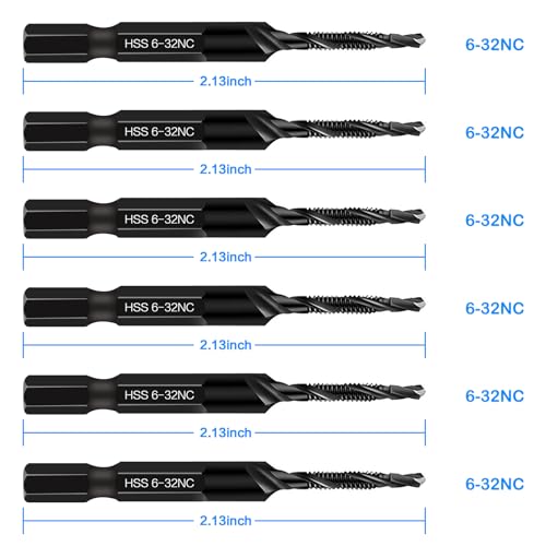image for DKIBBITH 6-Piece 6-32NC Combination Drill Tap Countersink Bit Set SAE,