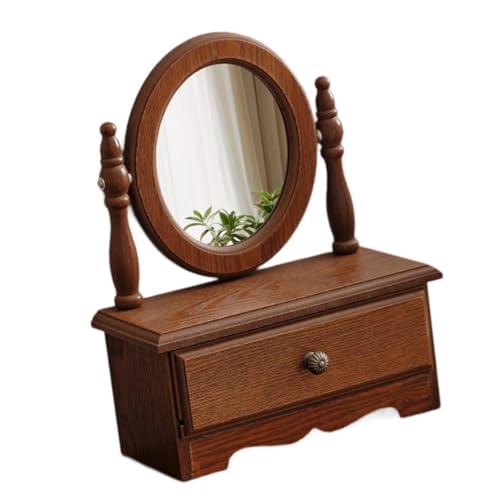 Espejo de maquillaje de escritorio ovalado de 25x31.5 cm con cajón de almacenamiento integrado 5