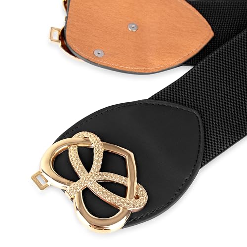 BlackButterfly Wide Elastic Cinch Stretch Waistband Retro Gold Heart Buckle Waist Belt4