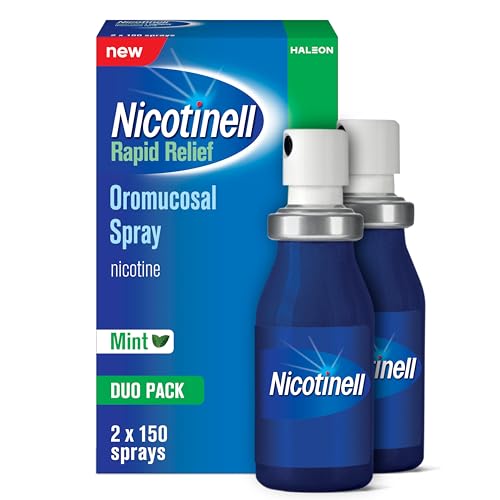 Nicotinell Nicotine Mouthspray 1mg, Fresh Mint Flavour (2 x 150 Sprays), Quit Smoking or Vaping Aid – Fast Craving Relief in 30 Seconds, Lasts up to 2 Hours.