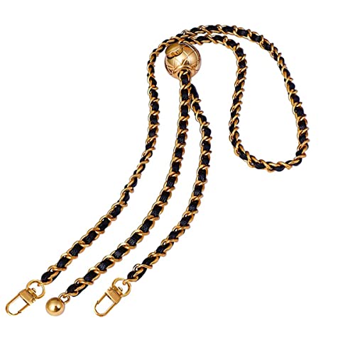 JINJUMEI Kettenriemen Metall Ersatz Schulterriemen, PU-Leder Braid Ersatz Schultergurt, 120CM Taschenkette im goldenen Kugeldesign mit Verstellbarer Länge für Damen Handtaschen Umhängetasche Cover