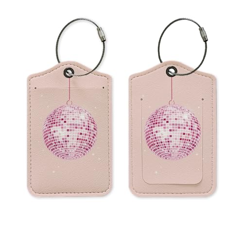 Yetmadi Pink Preppy Luggage Tag, Trendy Disco Ball Luggage Tags