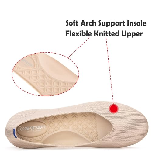 Image of Frank Mully Women's Ballet Flats Round Toe Walking Flats Slip On Work Shoes Knitted Flats Shoes for Woman Soft Lightweight