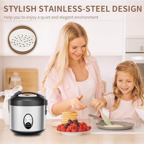 Image of Macook Stainless Steel Rice Cooker with Steamer, 4-Cup Uncooked (1.0L) /8-Cup Cooked, Electric Grain & Vegetable Cooker, Auto Keep Warm for Oatmeal, Soups & Multicooking