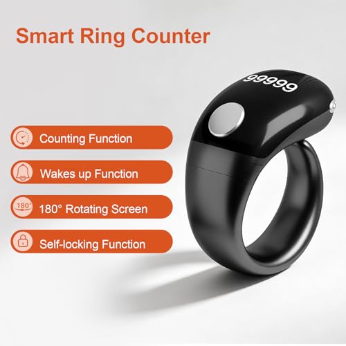 Image of Adjustable Finger Counter Clicker Ring (18 /20 /22mm), Muslim Digital Azan Alarm Clock Ring, Digital Electronic Smart Ring Counter with Display & Type-C Charging Gold