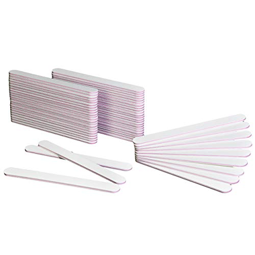 AMT 50 PCS Round White Nail Files, White Nail File, for Acrylic Nails, Emery Boards for Nails, 100/180 Grit - 50 PCS Nail Files, (Grit 100/180 (Round, Pink Center))
