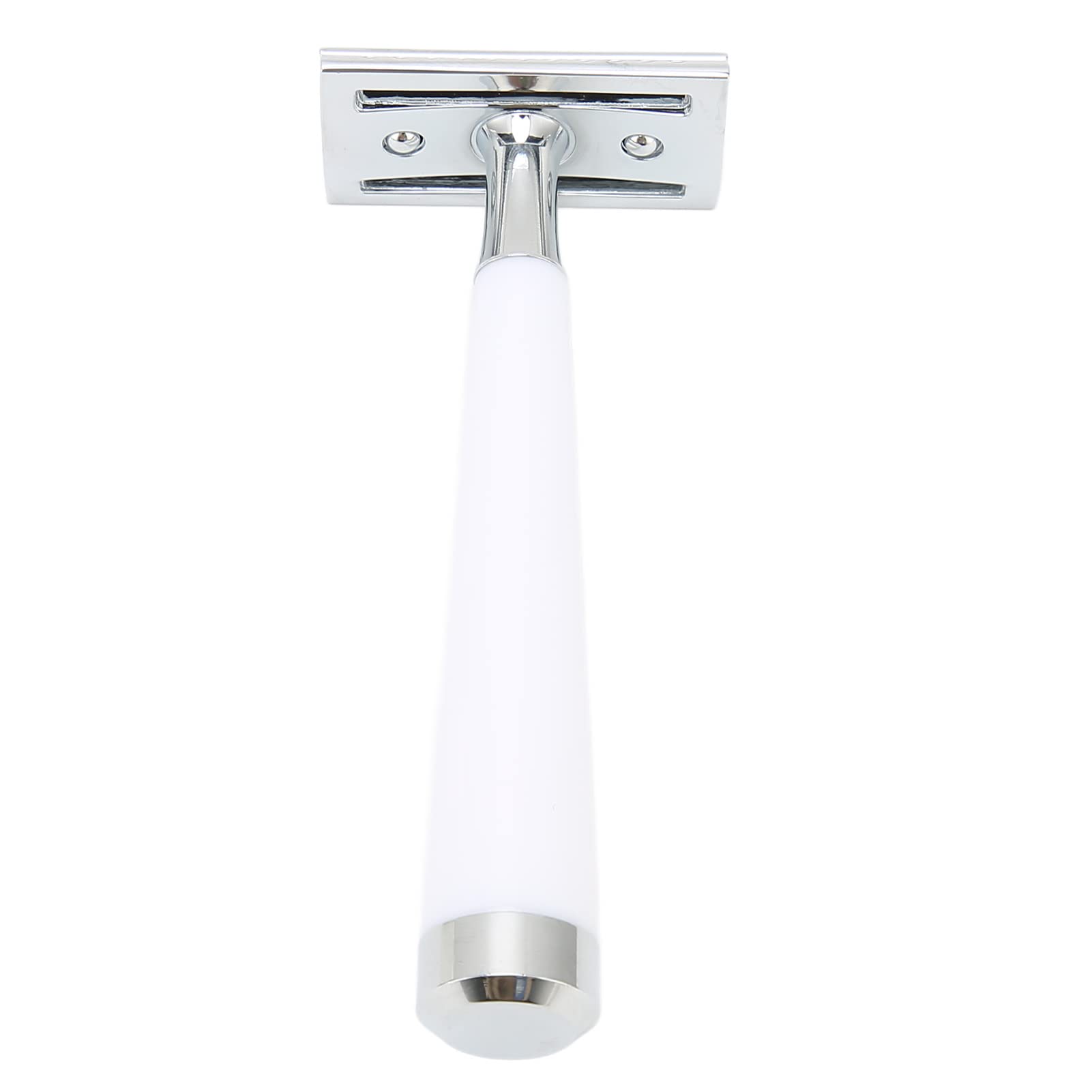 Brrnoo Rasoio di Sicurezza Manuale a Doppio Bordo con Manico Lungo Sostituibile (WHITE) | Resina in lega di zinco, lame sostituibili standard, uso nel salone di barbiere domestico, uso viso e corpo, compatibile