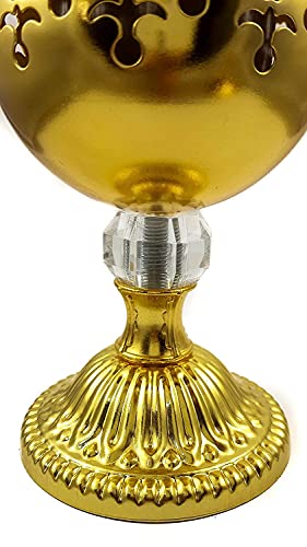 Nazareth Store Gold Incense Burner Charcoal Polished Brass Censer Christian Church Incense Holder Incense Cones Cross 7.9" Aromatherapy Fragrance Ornament #TOP4