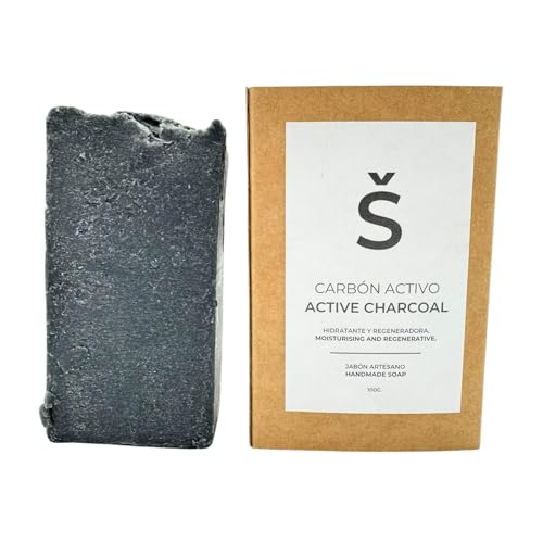 Jabón de Carbón Activo Natural - Jabon de Manos, Cuerpo, y Cara Limpiador Acné, Piel Grasa, Pastilla Sólida Ecológica y Artesanal, Vegano y Sin Aceite de Palma | Sabonete (100 g)