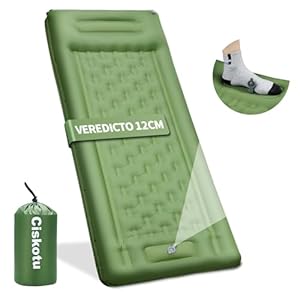 Ciskotu Esterilla Camping Autoinflable, 12CM Colchoneta Camping Ultraligero con Bomba de Pie y Cojín, Esterilla Hinchable para Camping, Trekking, Tienda