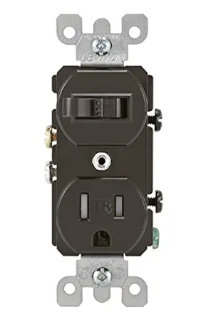 Leviton Combination, 15 Amp, 120 Volt AC Toggle Switch, and 15 Amp, 125 Volt 5-15R Tamper Resistant Receptacle, Grounding, T5225, Brown