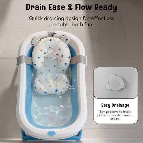 Image of StarAndDaisy Bath Tub for Baby 0-3 Years /Foldable Bath tub for Kids with Cushion, Space Saving Design, Newborn Baby Folding Bathing Tub Girls & Boys, Easy to Store -Blue