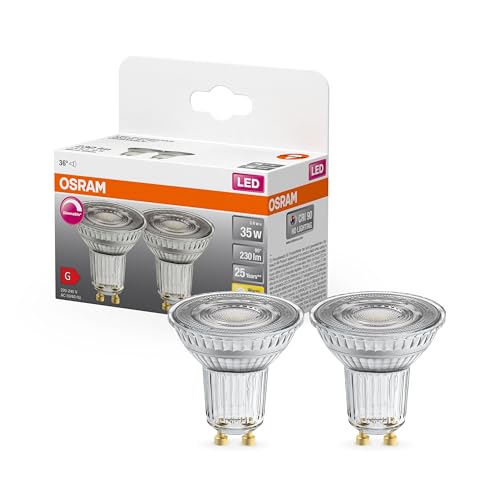 OSRAM Superstar Reflektorlampe für GU10-Sockel, klares Glas,Warmweiß (2700K), 230 Lumen, Ersatz für herkömmliche 35W-Leuchtmittel, dimmbar, 2-er Pack