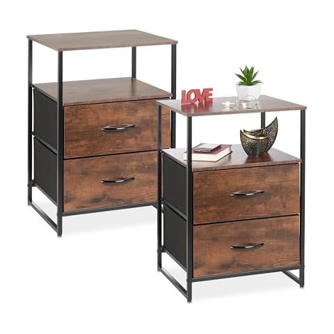 Relaxdays Set of 2 Industrial Bedside Tables Cover