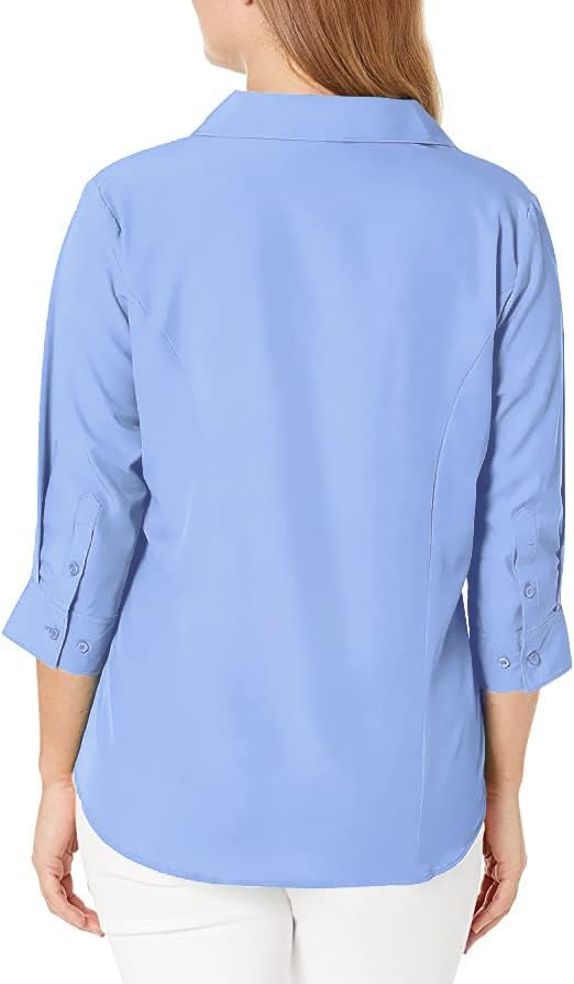Women's Button Down Shirt 4-Way Stretch V Neck Blouse Wrinkle Resistant & Breathable 3/4 Sleeve Collared Work Top - Image 3