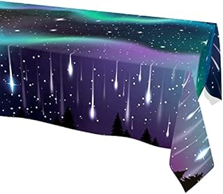 Decor365 9x5 Ft Large Romantic Fabric Aurora Fabric Twinkle Star Starry Night Party Tablecloth for Galaxy Universe Celestial Constellation Tablecover