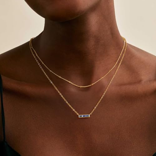 Turandoss Birthstone Necklace for Women, Dainty 14K Gold Plated 12 Months Birthstone Layered Necklaces, Trendy Birthday Jewelry Gifts for Women Teen Girls3
