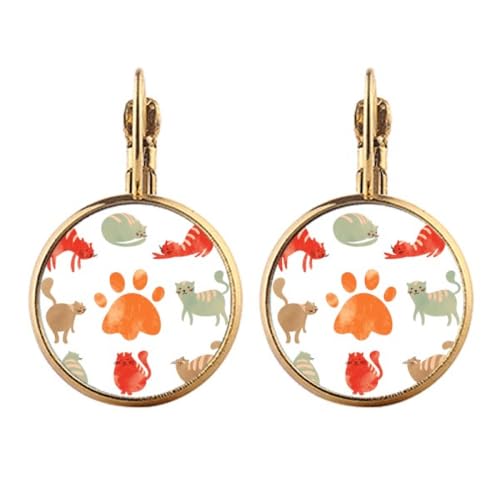 Boucles d'oreilles clip chat dorees pendantes non percees