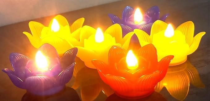 Awadh -Diwali Special Unique Sensor Water Floating Diyas Lotus Flowers Led Light Candle, Glass Water Bowl, Diwali Navratri Decoration, Acrylic Material Multi (Pack of 12)-image-27