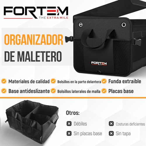 FORTEM Organizador Maletero SUV con Bolsa Térmica, Caja Plegable con Compartimentos, Accesorios Auto Mujer Hombre, Tela Oxford 1680D, Base Antideslizante, Correas Ajustables, Tapa Suave (110L) - imagen 9