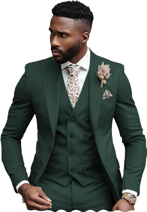 Men's Suits Regular Fit 3 Piece Tuxedos Double Breasted Peak Lapel Jacket+Waistcoat+Pants Wedding Groomsmen4