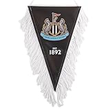 Newcastle United Banderín con diseño triangular de satén, 15 cm x 10 cm, con borlas, licencia oficial