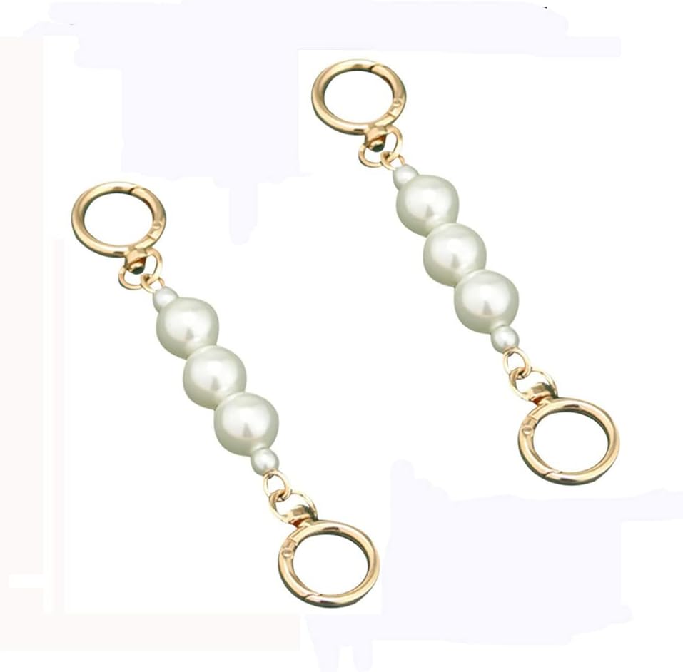 2Pcs Pearl Purse Chain Strap,Fashion Faux Pearl Bag Strap Extender,6inch Short Purse Chain Strap Replacement for Handbag Shoulder Bag Accessories,