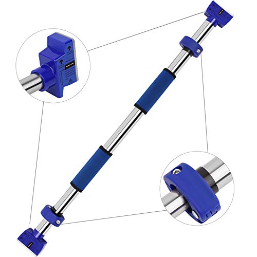 AhfuLife Pull Up Bar, Chin Up Bar for Doorway No Screws, Upper Body Workout Bar with Safety Locking Catch, Heavy Duty Home Fitness Door Exercise Bar, Adjustable 28.3''-37.8'' Width & 400 lbs (Blue)