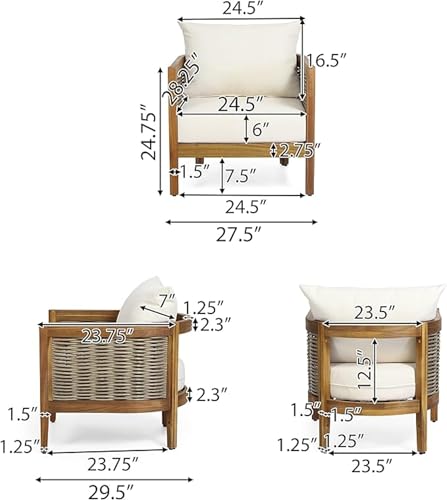 Merax 5-Piece Outdoor Acacia Wood Wicker Conversation Set with 3 Seater Sofa,Loveseat,2 Chairs and Coffetable for Backyard - Thumbnail 2