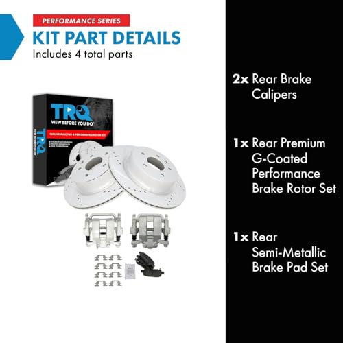 Image of TRQ Performance Rear Brake Pad and Rotor Set Semi Metallic Coated Drilled | For 2005-2007 Infiniti G35 2006-2009 M35 M45 Nissan 350Z