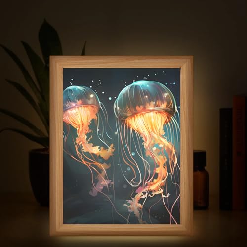 Light Up Painting, Magical Jellyfish Wall Art Picture Light Mystical Jellyfish Light Up Art Decor, 10 Brightness USB Powered 3 Lighting Modes, Anxiety Relief Gift for Bedroom Home-Without Frame