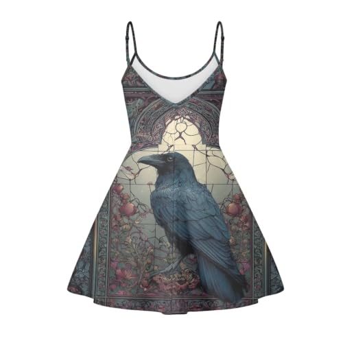 Image of Women's Spaghetti Strap Dress Summer Casual Swing Sundress Girls Beachwear Swing Mini Dress