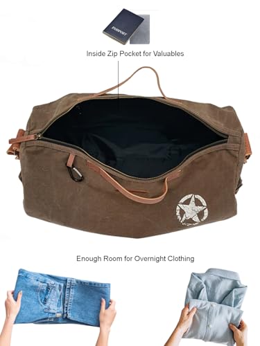 Image of The House of Tara Canvas Travel Duffle Bag | 25 litres | Sports Duffel | Gym Bags | for Men and Women | Adjustable Broad Strap | Airline Carry-On Luggage | Quick Access Pockets | Brown